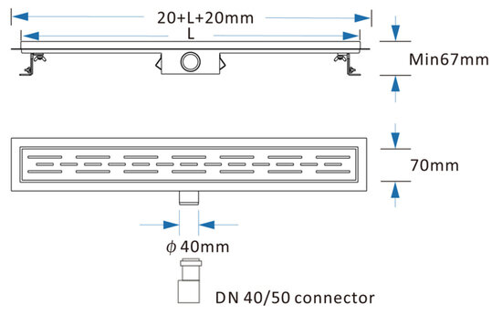 Titan 120SF RVS Drain / Douchegoot 120 cm + Flens (BODY) Zij-uitlaat 