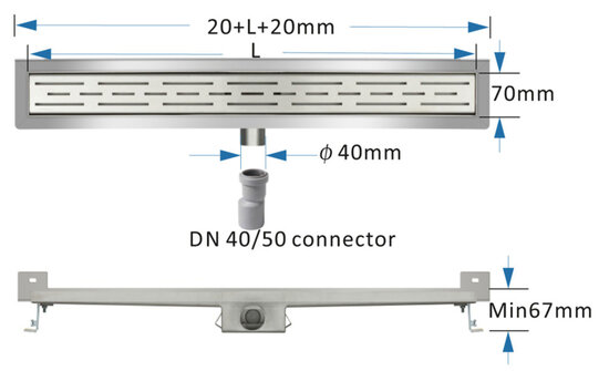 Titan 50SWF RVS Drain / Douchegoot 50 cm + Muurflens (BODY) Zij-uitlaat 