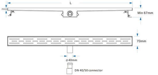 Titan 120S RVS Drain / Douchegoot 120 cm (BODY) Zij-uitlaat 