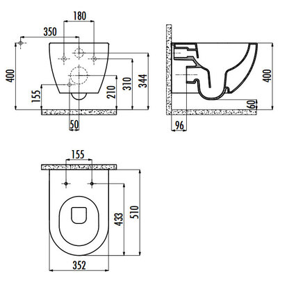 Creavit FE321 Bidet Wandcloset Rimless