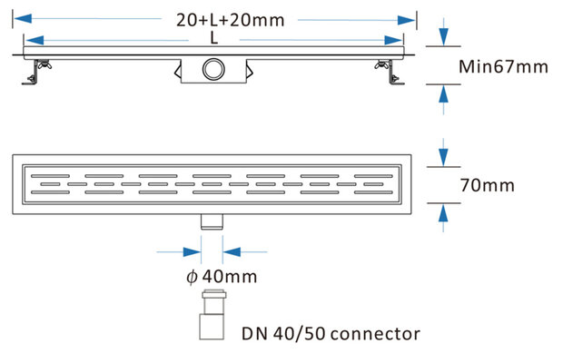 Titan 70SF RVS Drain / Douchegoot 70 cm + Flens (BODY) Zij-uitlaat 