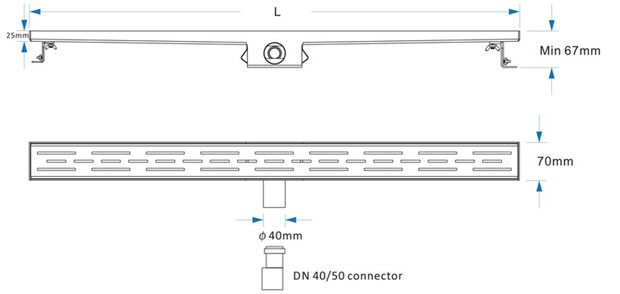 Titan 100S RVS Drain / Douchegoot 100 cm (BODY) Zij-uitlaat 