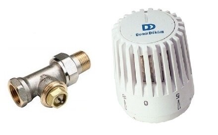 DD Recht Thermo Radiatorkraan met Thermostaat Kop + knelset 15 mm 