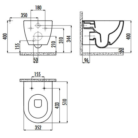 Creavit FE321 Bidet Wandcloset Rimless